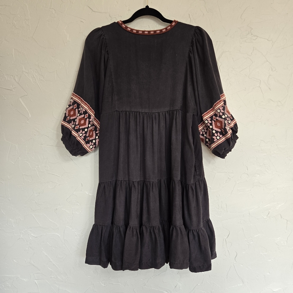 Marine Layer Gray Pink Embroidered Tiered Babydoll Dress - Picture 8 of 12